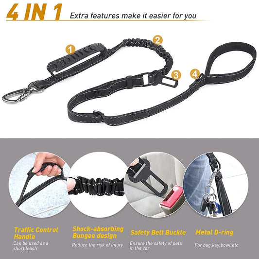 Durable Shock Absorbing Dog Leash with double handles